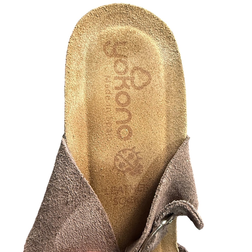 Yokono Spain Womens Taupe Suede Leather Wedge Sandals Toe Loop Buckle Slide Sz 9 - Picture 8 of 10